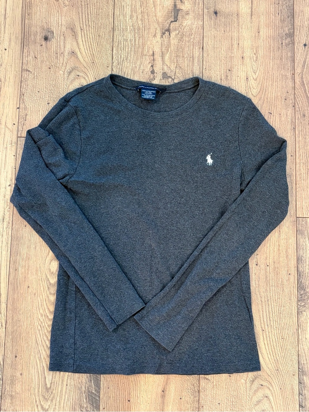 Ralph Lauren Long-Sleeve Crewneck Shirt - Charcoal Gray with White Polo Logo
